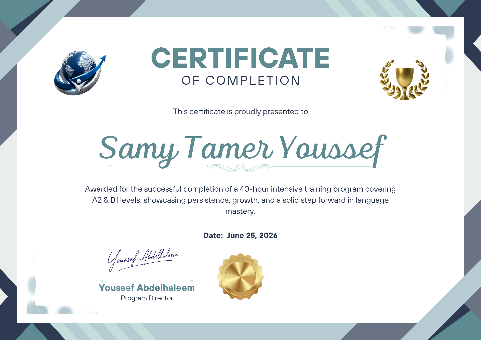 EIG certificate — Samy Tamer Youssef