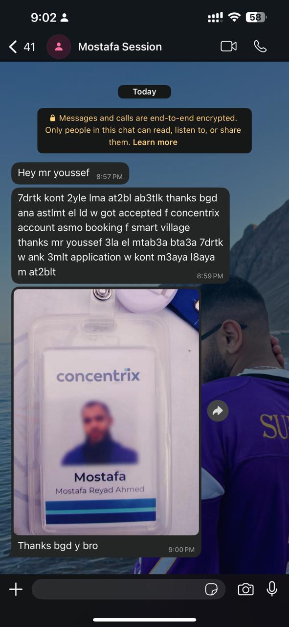 Mostafa (ID) hired at Concentrix · Verified