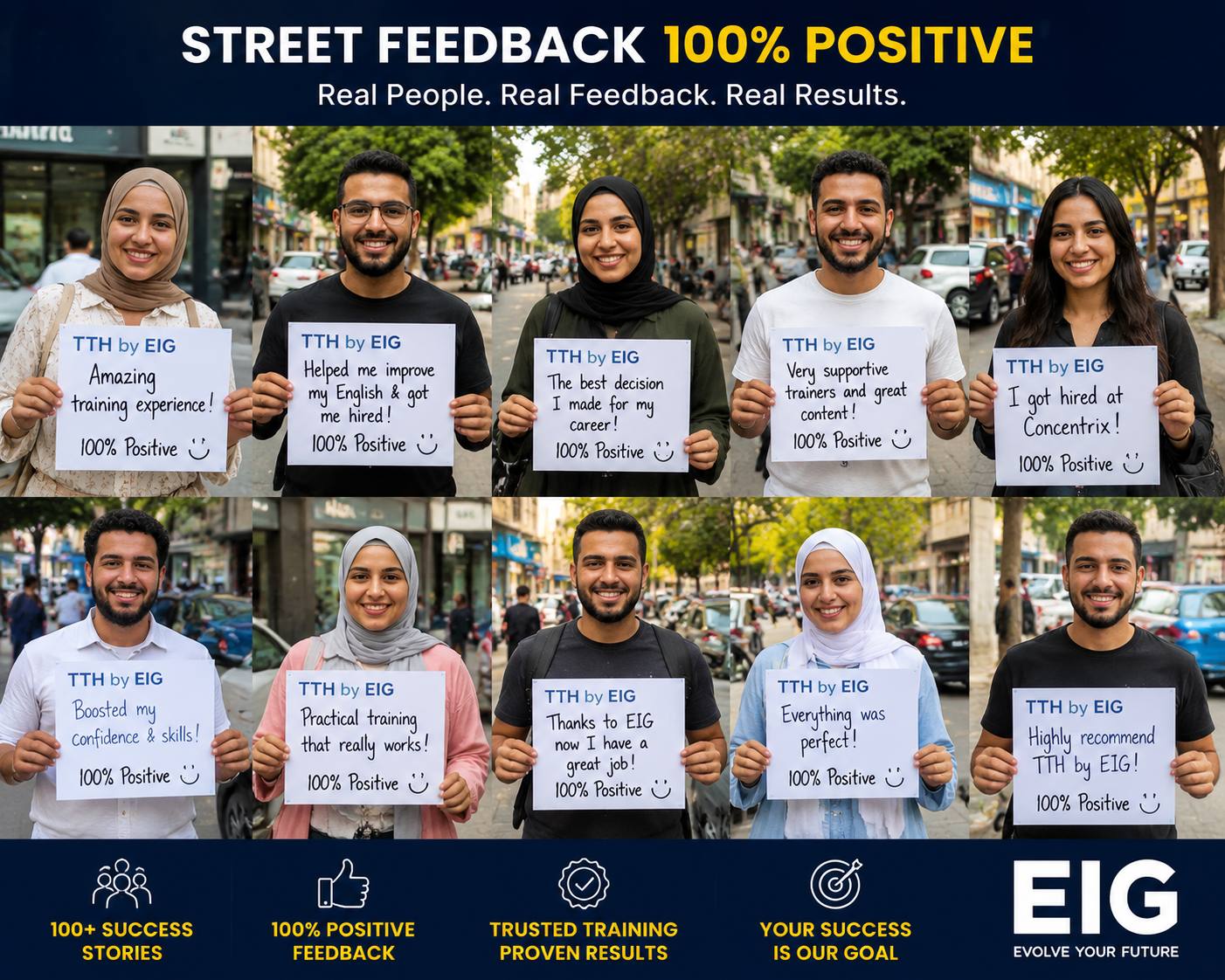 EIG street feedback — 100% positive from real students
